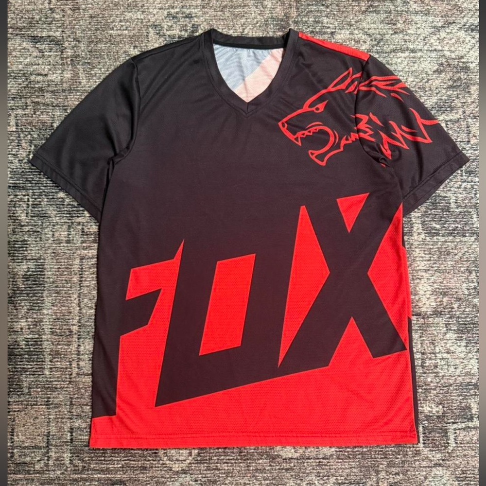 Fox Men's V-Neck Black and Red Jersey